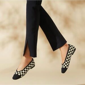 NWOB Vivaia Margot 2.0 Stretch Knit Flats Checkered Size 41.5 Black Cream 10 US